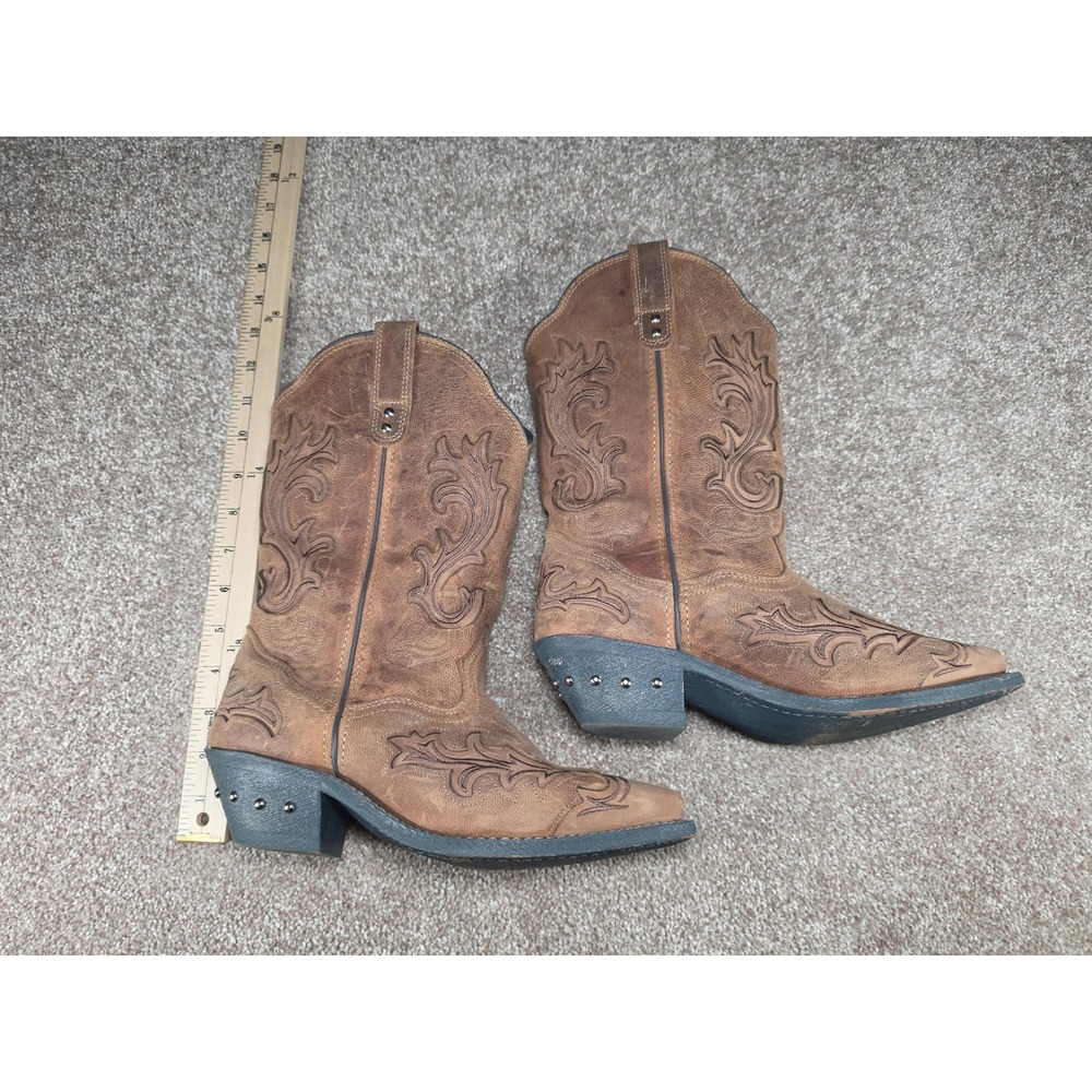 Rockin Country RC5034 Brown Leather Studded Western Cowboy Boots Womens 7.5 M